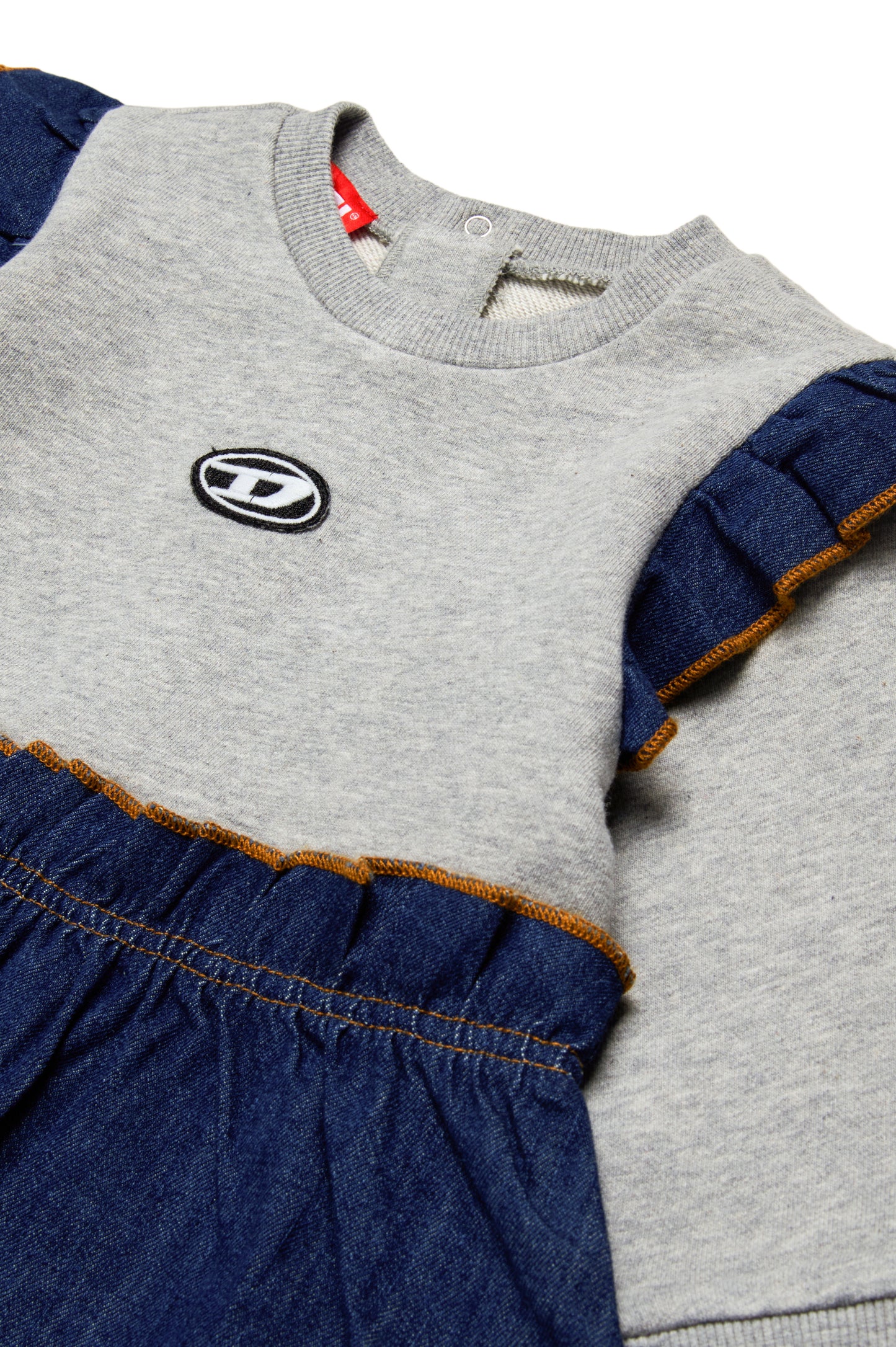 Jersey dress with denim detail