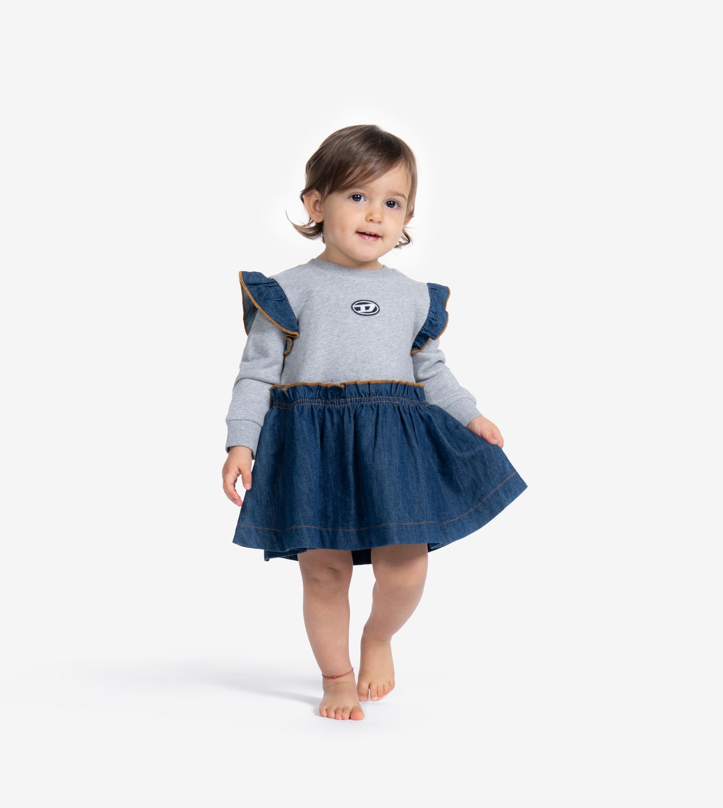 Jersey dress with denim detail