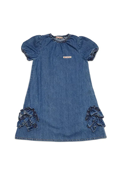 Denim dress with ruffles