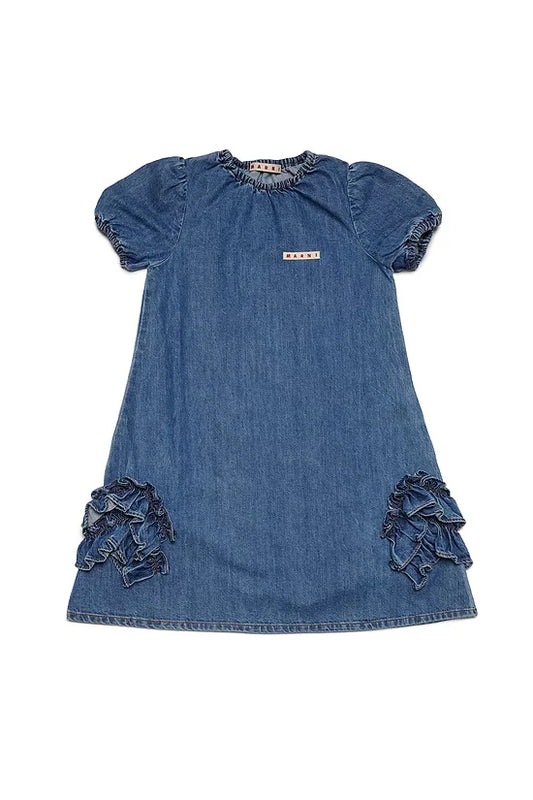 Denim dress with ruffles