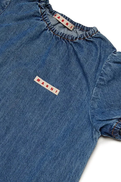 Denim dress with ruffles
