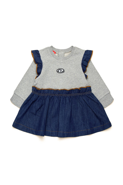 Jersey dress with denim detail