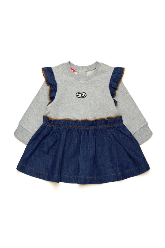 Jersey dress with denim detail