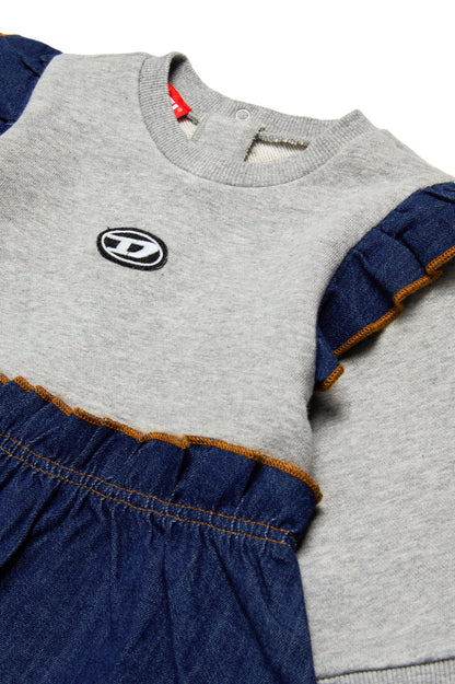 Jersey dress with denim detail