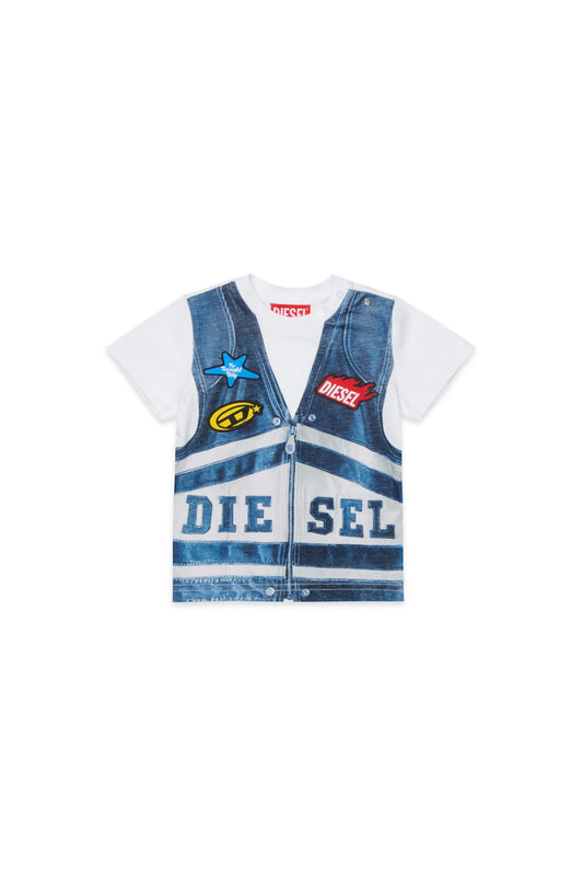 T-shirt with denim vest-effect print Diesel