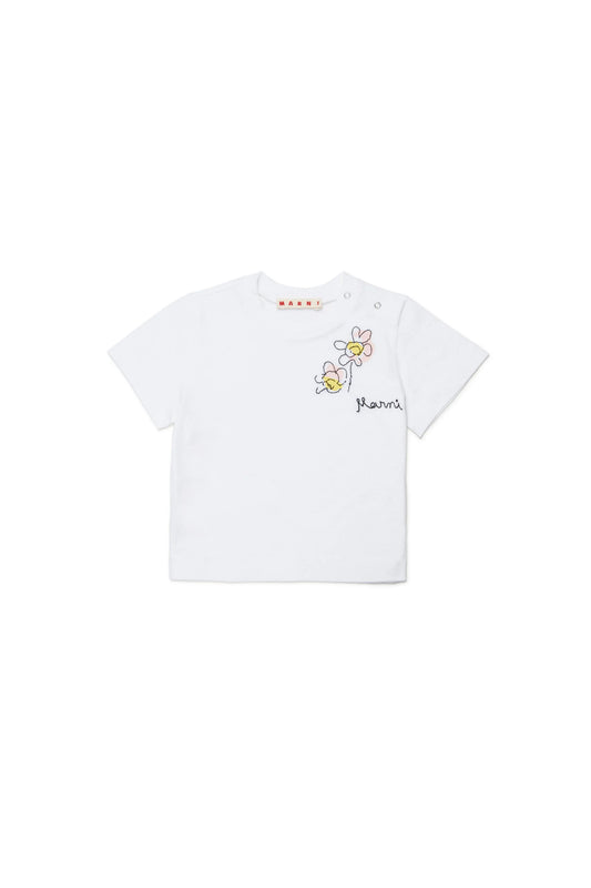 T-shirt with logo and floral embroidery Marni