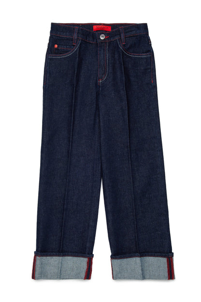 Cuffed wide-leg demim with crease