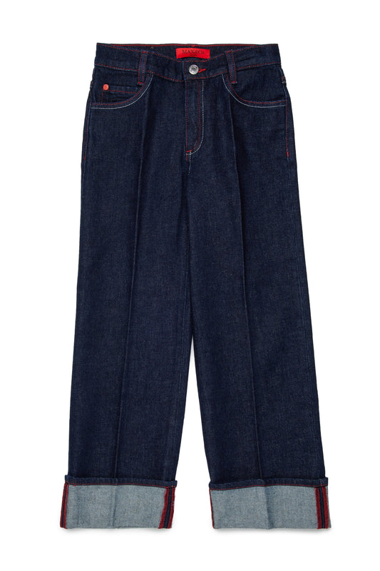 Cuffed wide-leg demim with crease