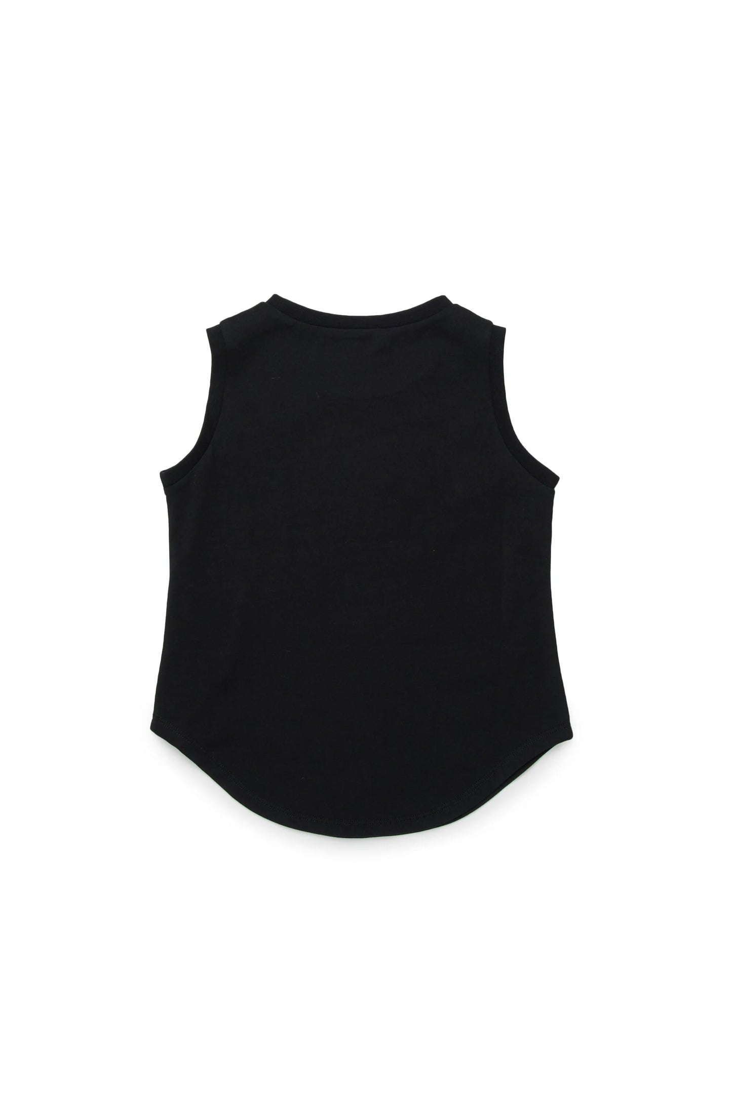 Sleeveless T-shirt with jeweled logo collar
