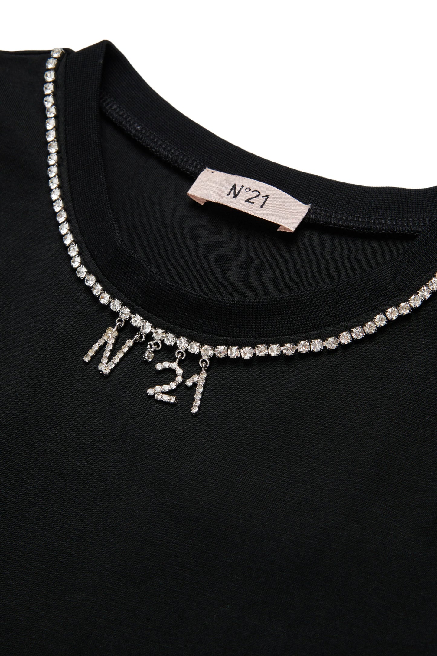 Sleeveless T-shirt with jeweled logo collar