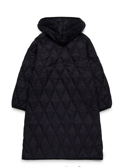 Long lightweight quilted diamond-pattern padded jacket