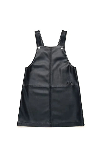 Immitation Leather Dungaree Dress