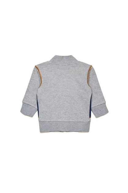 Zip-up sweatshirt with denim pockets