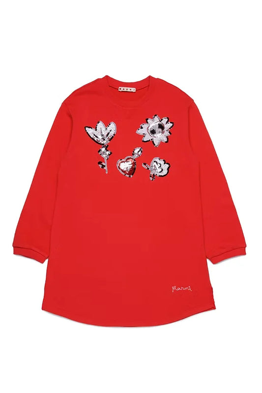 Fleece dress with sequined flowers