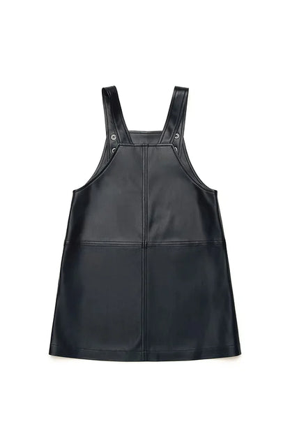 Immitation Leather Dungaree Dress