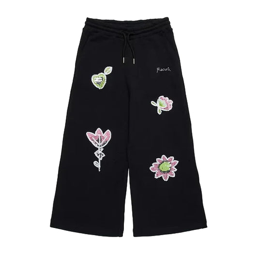Wide trousers with sequined flowers